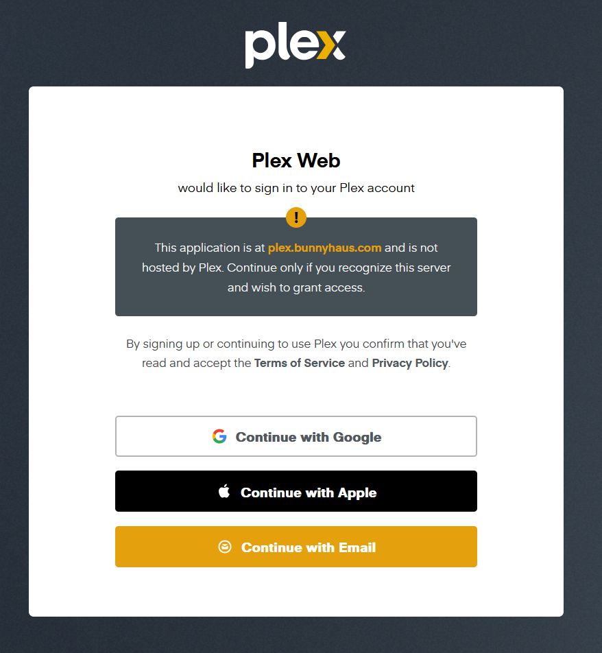 Plex login options